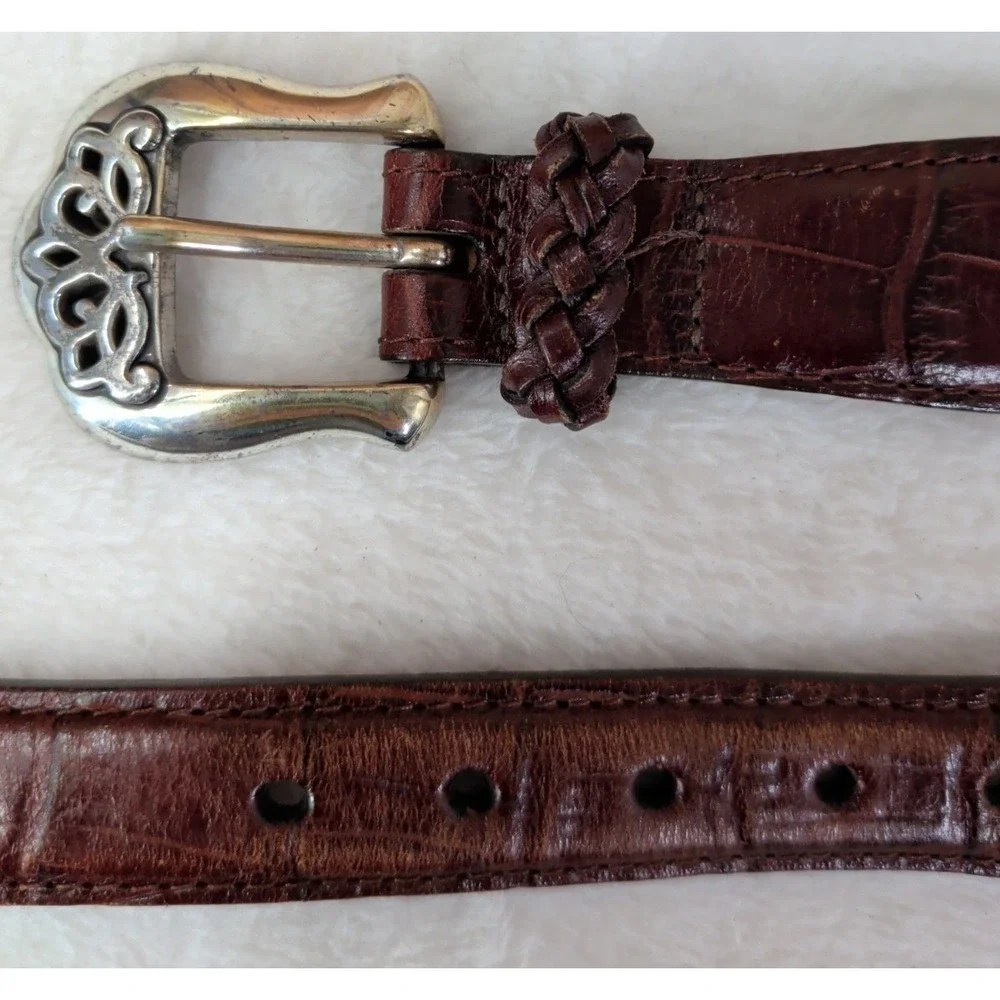 Brighton Brown Leather Silver Accents Weaved Belt 91807